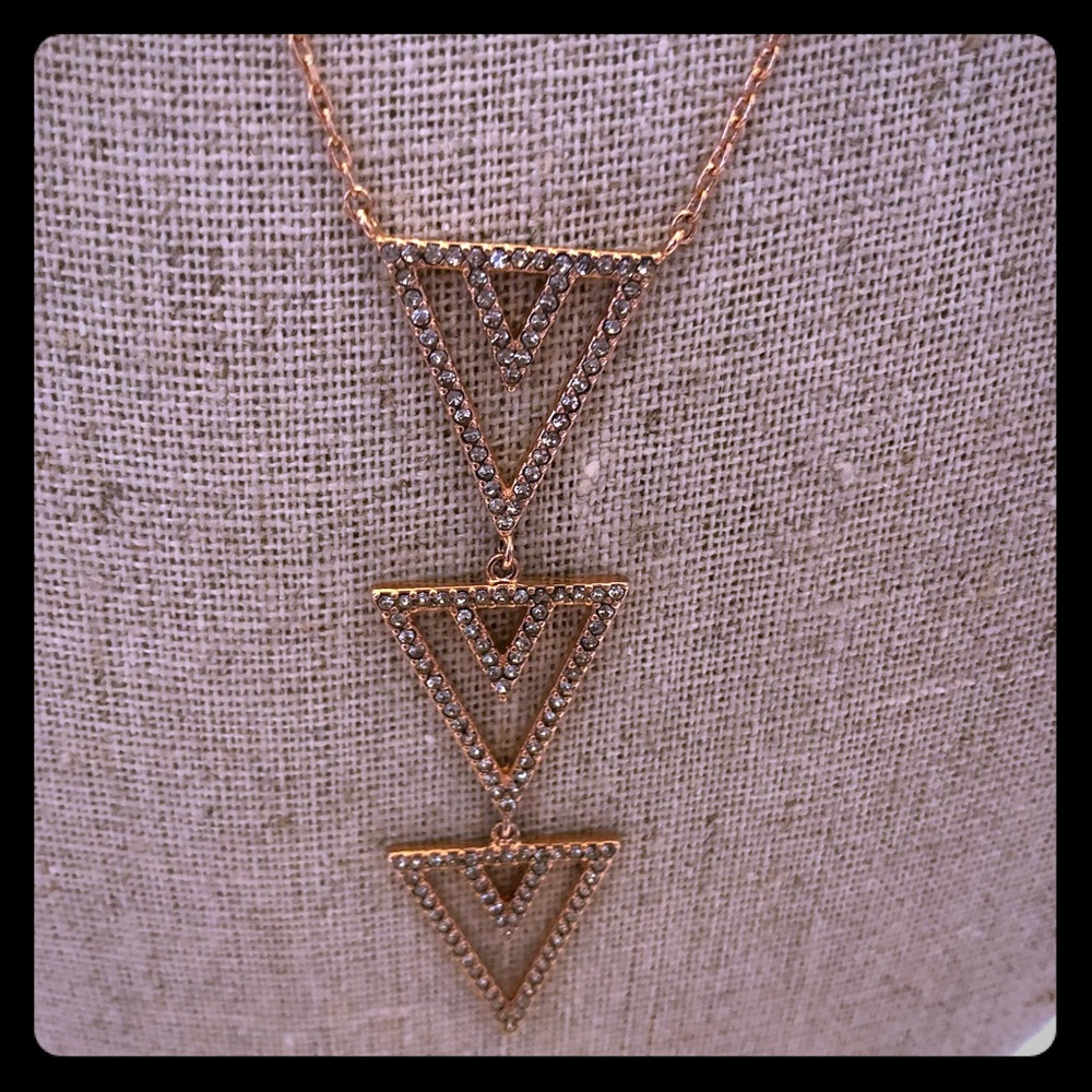 Stella & Dot rose gold pave necklace and earrings.